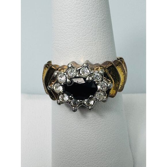 Vintage Dark Red Garnet CZ Cubic Zirconia Yellow Gold Plated Ring Size 7 - Picture 3 of 8